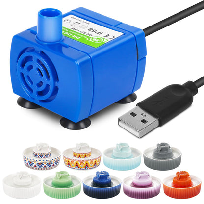 Universal Cat Water Fountain Replacement Pump - USB Rechargeable (6 Nozzles)